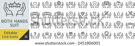 Editable Line Vector Businessman's Hand Icon Set (Not Outlined)
