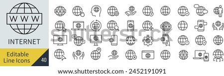 Vector Internet Line Art Icon Set with Editable Lines (Not Outlined)