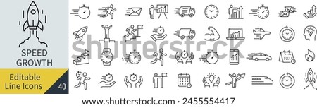 Editable Line Vector Speed and Growth Icon Set (Not Outlined)