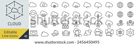 Editable line vector icon set of cloud (not outlined)