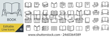 Various Books Vector Line Drawing Icon Set