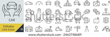 Vector Line Drawing Icon Set for Cars