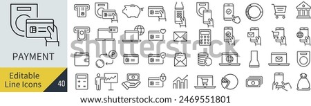 
Vector Line Art Icon Set for Money and Payments