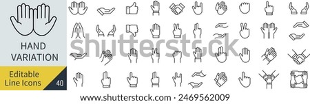 Icon Set of Editable Line Hand Variations (Not Outlined)