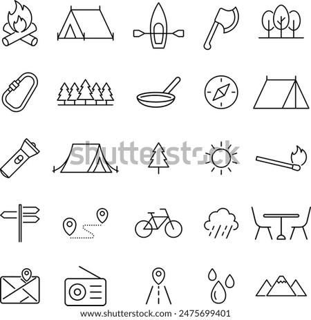 Vector Monochrome Line Art Leisure Icon Set