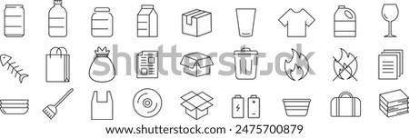 Vector Monochrome Line Art Trash Icon Set