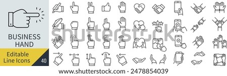 Set of Editable Line Business Hand Icons (Not Outlined)