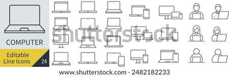 An Icon Set for Computers with Editable Lines (Not Outlined)