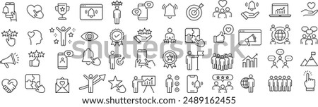 Vector Monochrome Rating and Social Media-Related Line Art Icon Set