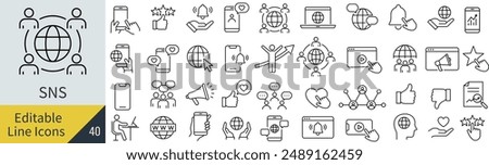 Vector Monochrome Rating and Social Media-Related Line Art Icon Set