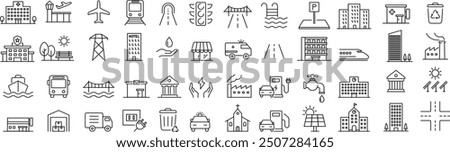 Vector Monochrome Line Drawing Icon Set for Infrastructure