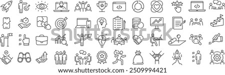 Vector Monochrome Startup Line Icon Set