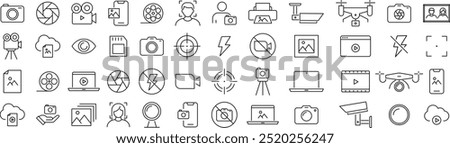 Vector Monochrome Photo and Video Line Art Icon Set