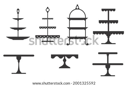 Set of cake stands in flat icon style. Empty trays for fruit and desserts. Vector illustration isolated on white background. ストックフォト © 