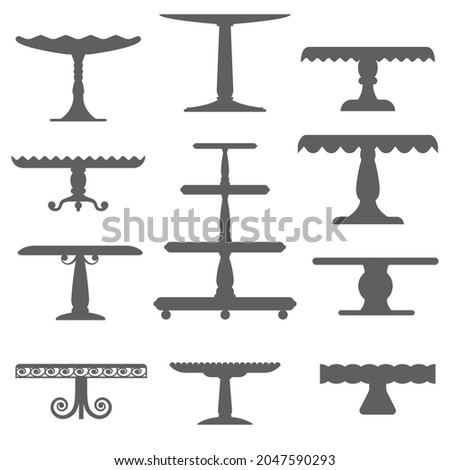 Set of cake stands in flat icon style. Empty trays for fruit and desserts. Vector illustration.
