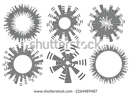 Abstract circular equalizer. Round audio eq soundwaves. Graphic abstract frame. Vector set.