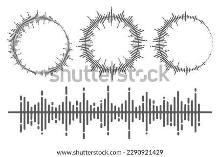Circle music soundwave. Circular equalizer. Round audio spectrum. Vector graphic shape. Concentric beat and explosion. Digital geometric frame.