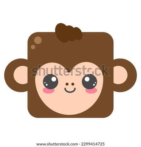 Cute square monkey face. Cartoom head of animal character. Minimal simple design. Vector illustration.