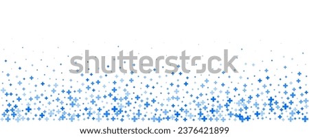 Medical cross and plus background. Abstract seamless blue background for hospital and pharmacy. Geometrical shapes ornament on border. Vector backdrop.