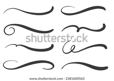 Swashes swoops and swishes calligraphy signs. Underlines hand drawn strokes. Vector symbols set