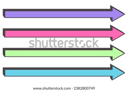 Long straight arrow. Horizontal bold cursor line to right. Basic colored pointing elements isolated on white background. Vector illustration.