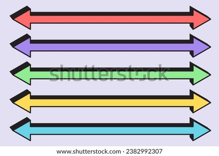 Long straight arrow. Horizontal double bold cursor line to right. Basic colored pointing elements isolated on white background. Vector.