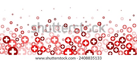 Medical cross and plus background. Abstract seamless red border for hospital healthcare and pharmacy. Geometrical shapes ornament. Vector wallpaper.