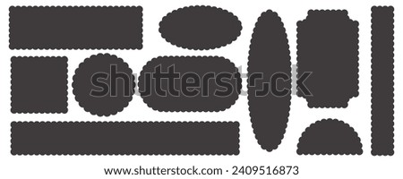 Scallop edge frames shapes. Rectangle circle oval and square border with cute lace pattern. Vector decorative collection.