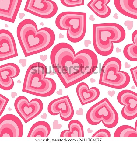 Y2k seamless pattern with hearts. Retro abstract groovy background. Pink funky vector wallpaper for Valentine day. Girly lovely design.
