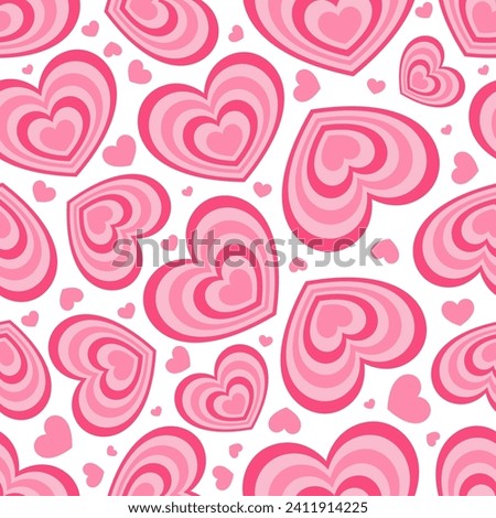 Y2k seamless pattern with hearts. Retro abstract groovy background. Pink funky vector wallpaper for Valentine day. Girly lovely design.