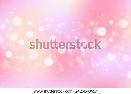 Pink lovely background with hearts and glitter. Pastel vector gradient for Valentine Day. Romantic blurred sky