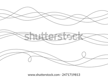 Wavy lines. Abstract vector illustration on white background. Curve flow dynamic design. Liquid music soundwaves. Scribble swirl strokes. Doodle stream art.