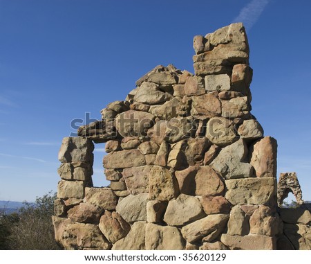 Ruins of rock wall left standing at Knapp\'s Castle in Santa Barbara, California, a mountaintop mansion built by industrialist George Owen Knapp that was destroyed by wildfire in 1940.