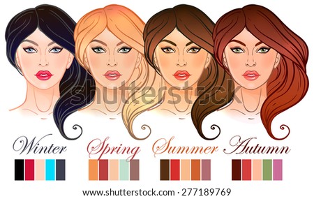 Seasonal Color Types For Women Skin Beauty Set: Summer, Spring, Autumn ...