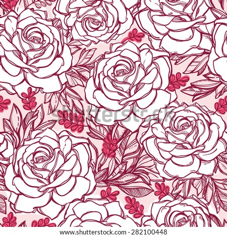 Seamless elegant vintage floral pattern background of rose or peony flowers, summer berries. Isolated vector illustration. Fabrics, textiles, paper, wallpaper. Retro hand drawn ornament. Vintage style