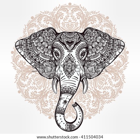 Vintage Mandala Vector Elephant With Tribal Ornaments. Ideal Ethnic ...