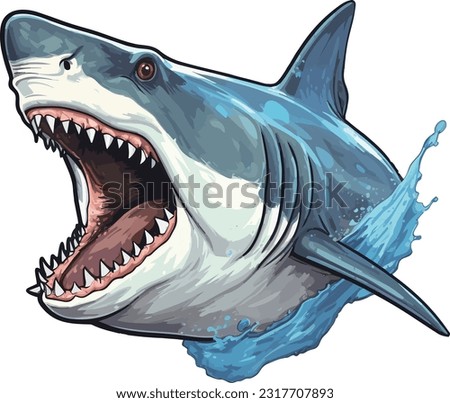 Illustration vector aggressive great white shark cartoon 