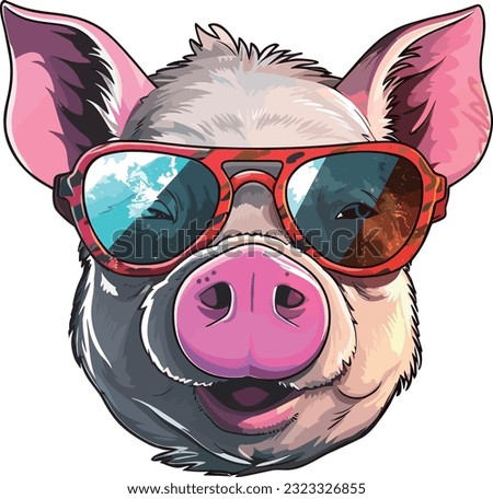 Vector cartoon cute pig wear sunglass illustration