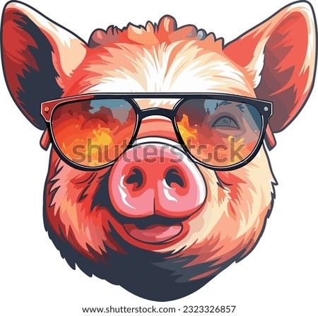 Vector cartoon cute pig wear sunglass illustration