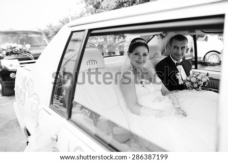 Wedding love couple together at limousine