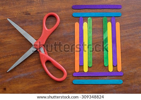 Scissors with colorful wood
