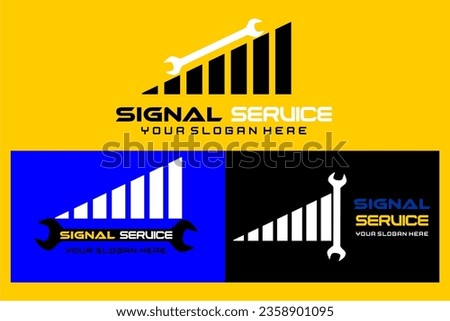 signal service logo, with signal and wrench icons divided into three designs.vector illustration