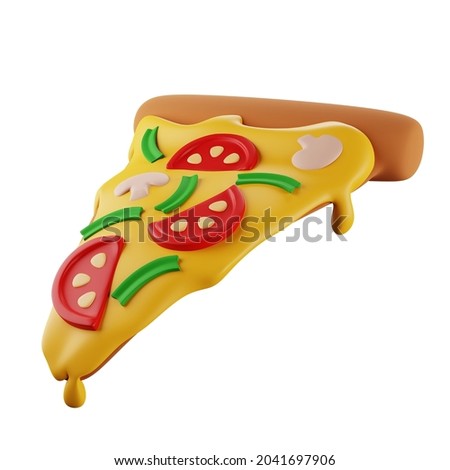 3d slice of pizza with mushrooms, pizza delivery, isolated illustration on a white background, 3d rendering