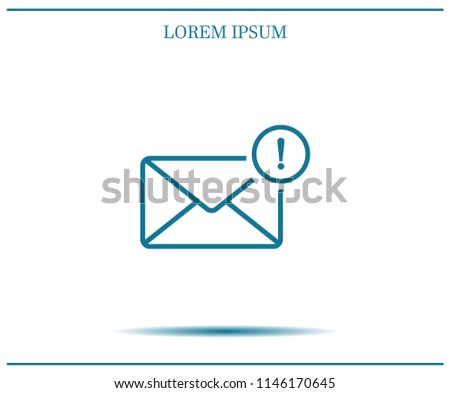 New message, picture of letter with exclamation mark vector icon.