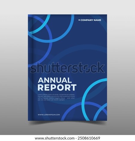 Modern blue annual report business template design, modern round line geometric shape