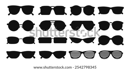 set black sunglasses cartoon icon collection.clip art sunglasses. varied shape glasses.on white background