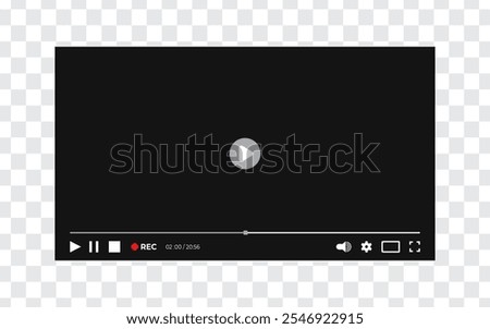 Flat video player interface layout template in black background isolated on transparent background