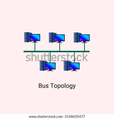 Bus topology network vector illustration, in computer network technology concept