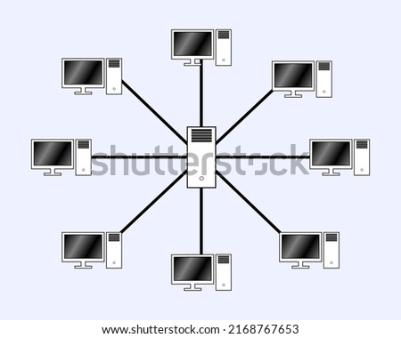 Star topology network vector illustration, in computer network technology concept