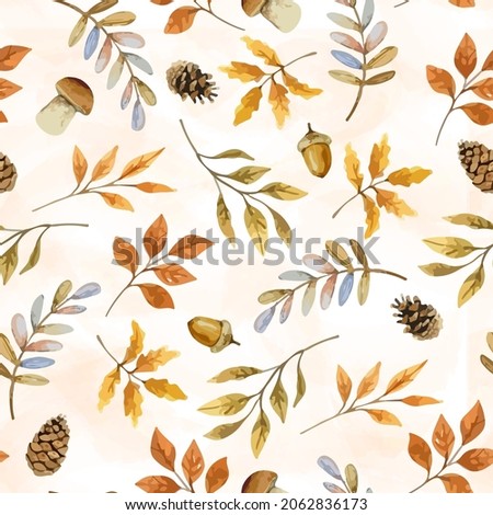 Seamless pattern with acorns, cones and autumn leaves. Perfect for wallpaper, gift paper, pattern fill, web page background, autumn greeting cards.Vector illustration.